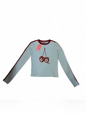Edikted Light Blue Long Sleeve Tee with Burgundy Cherry Graphic